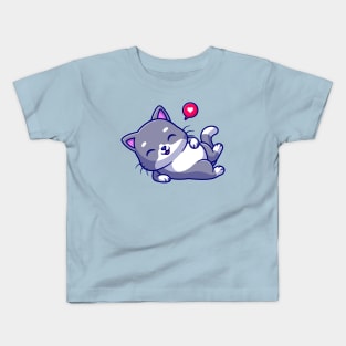 Cute Happy Cat Laying Cartoon Kids T-Shirt